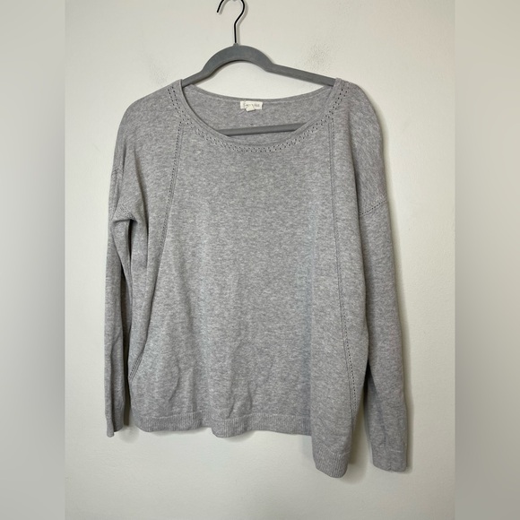 Garnet Hill Boxy Pointelle-Detail Pullover in Gray Sz M Linen Organic Cotton - Picture 2 of 8